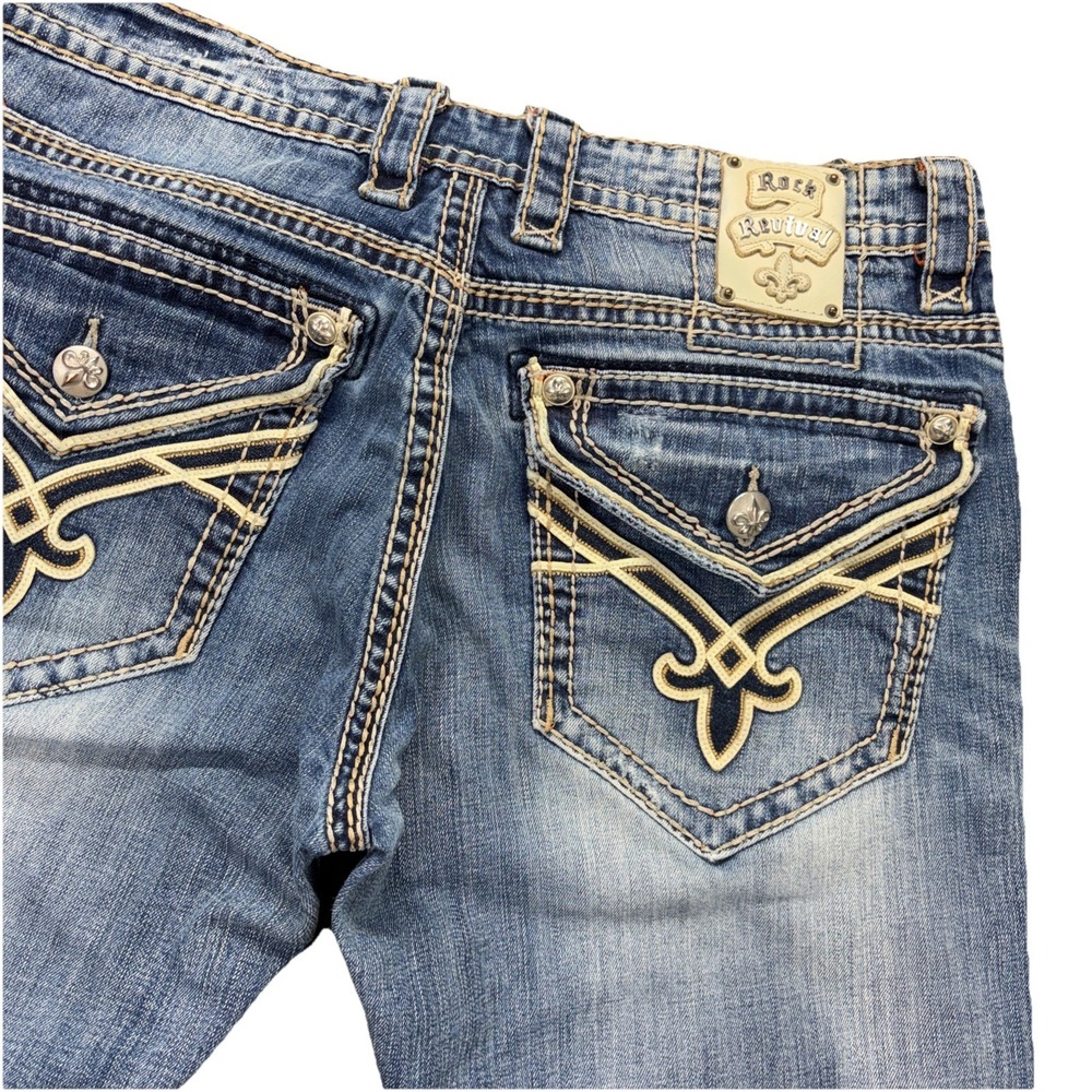 Rock Revival Jeans Mens 38x31 Julian Relaxed Straight Distressed Stretch Denim